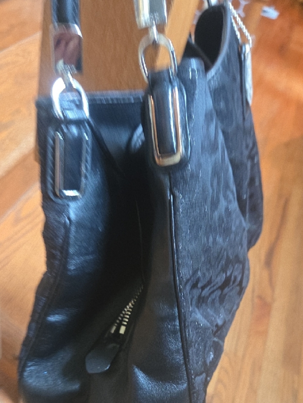 Coach Black Leopard-Print Shoulder Bag with Shimmer - Picture 5 of 5